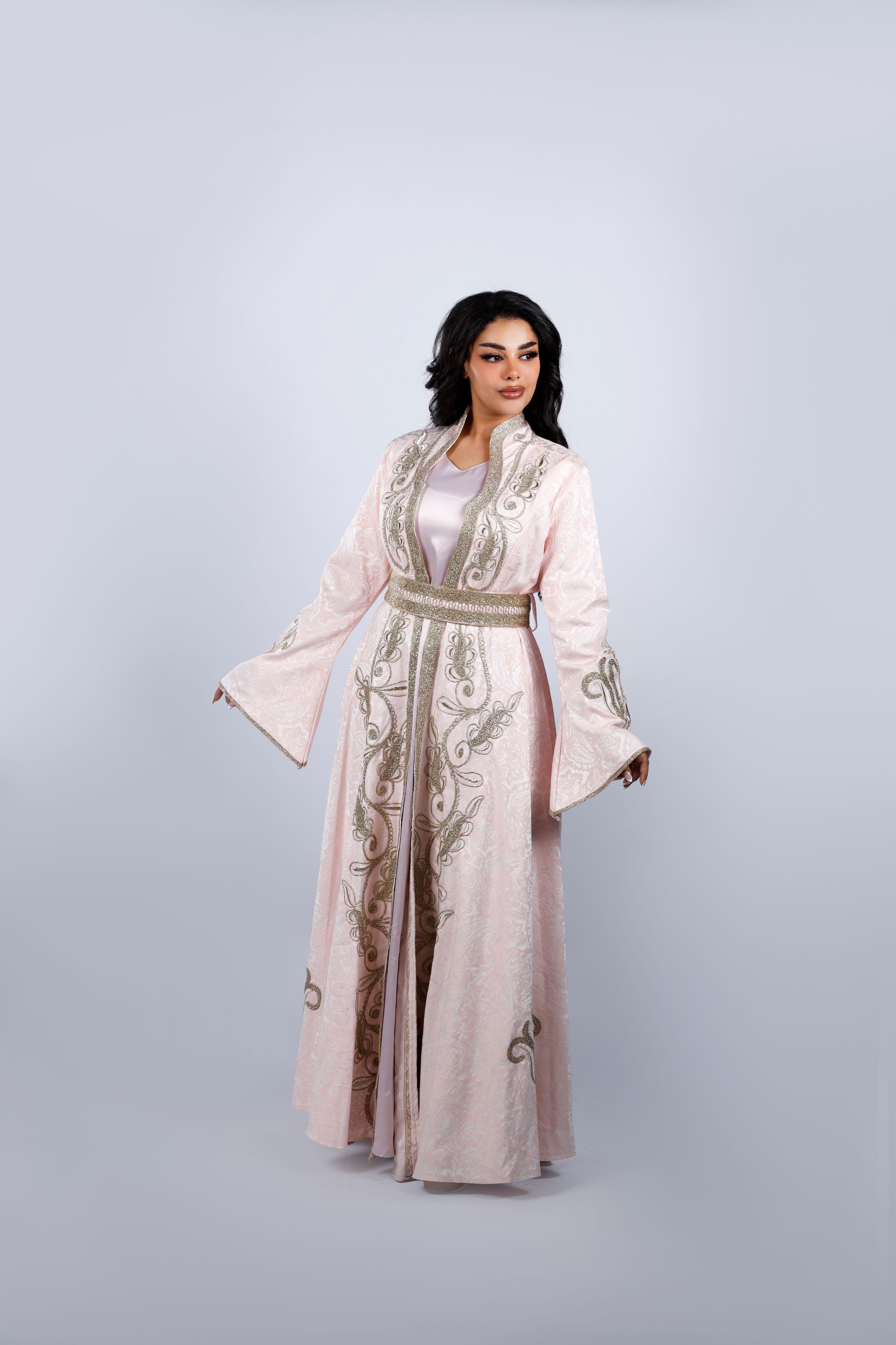 strapless open back dress Kaftan Al Umur -Pink and Gold – Luxe Dezign