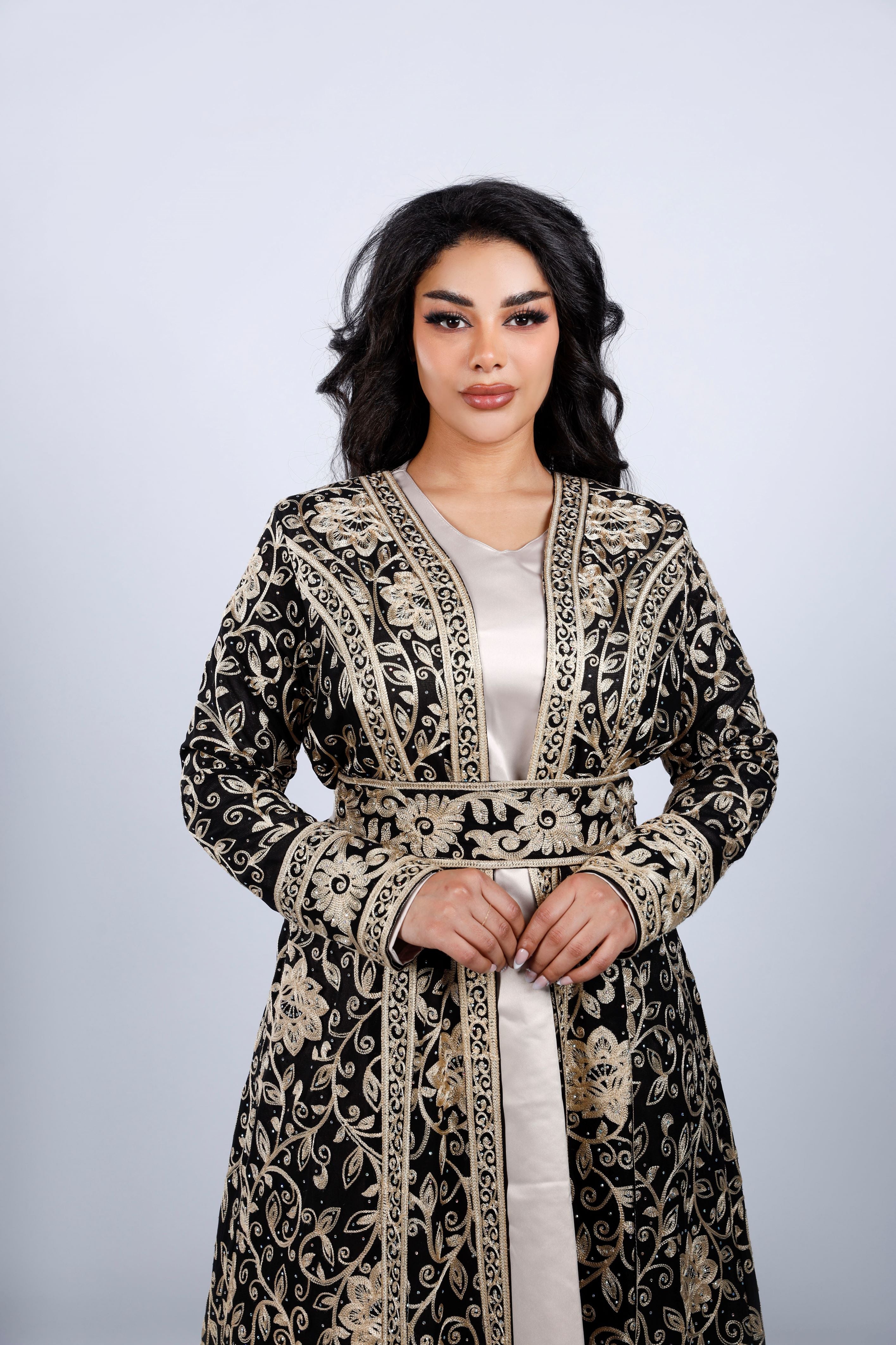 Beige Shimmer Duo Kaftan Set