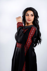 Regal Black Silk Thawb with Falahi Tatrez