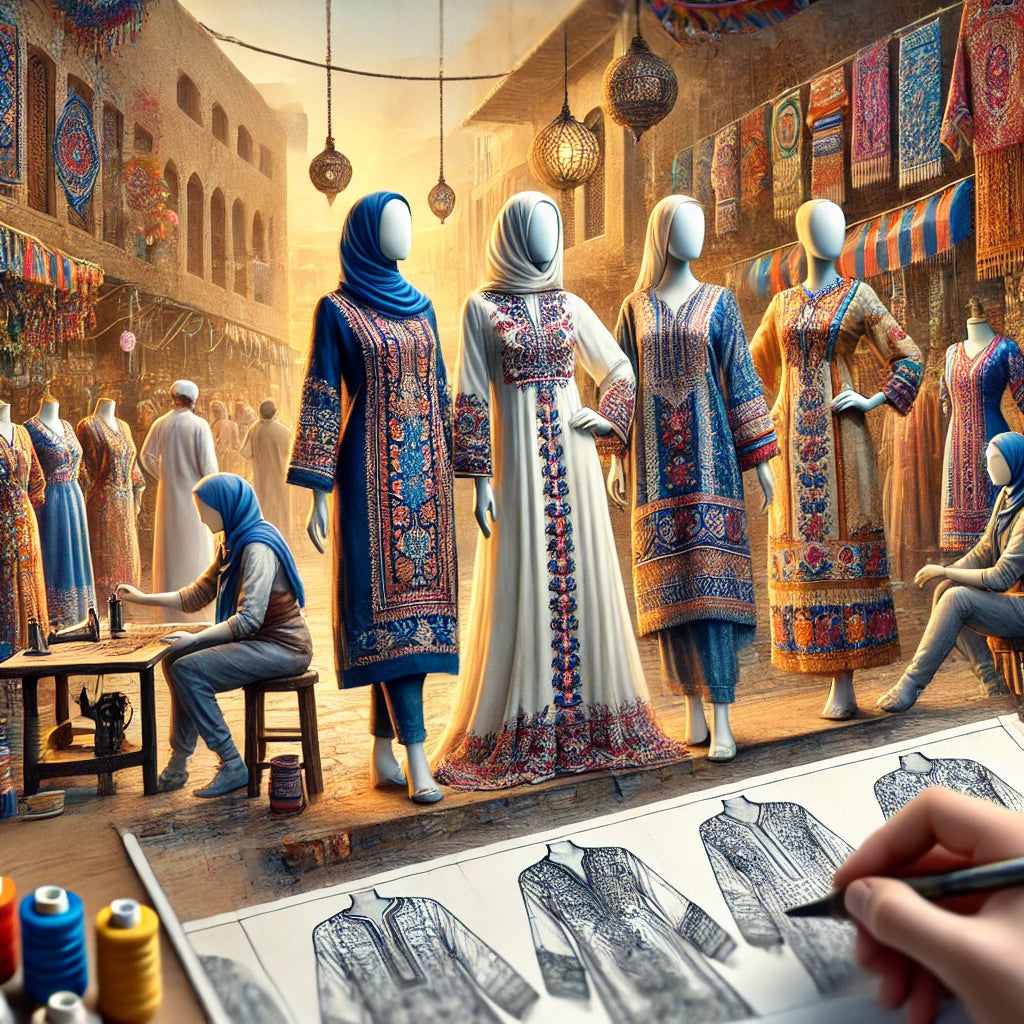 DALL_E_2024-07-20_15.17.43_-_Create_an_image_representing_Integrity_featuring_embroidery_dresses_thawbs_and_kaftans._The_scene_includes_models_or_mannequins_wearing_the_garmen.webp