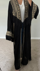 Luxe Black Abaya– Beige Embroidered with Belt