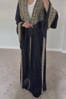 Luxe Black Abaya– Beige Embroidered with Belt