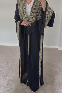 Luxe Black Abaya– Beige Embroidered with Belt
