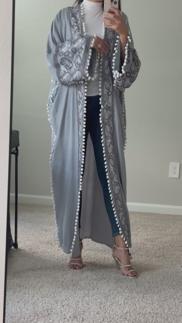 Arabic Letters Besht Abaya - 4 Colors(  Light Blue, Beige, Mauve and Dark Teal)